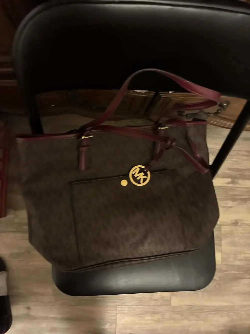 Michael Kors Jet Set Signature Logo Large Top-Zip Tote with Mulberry Trim